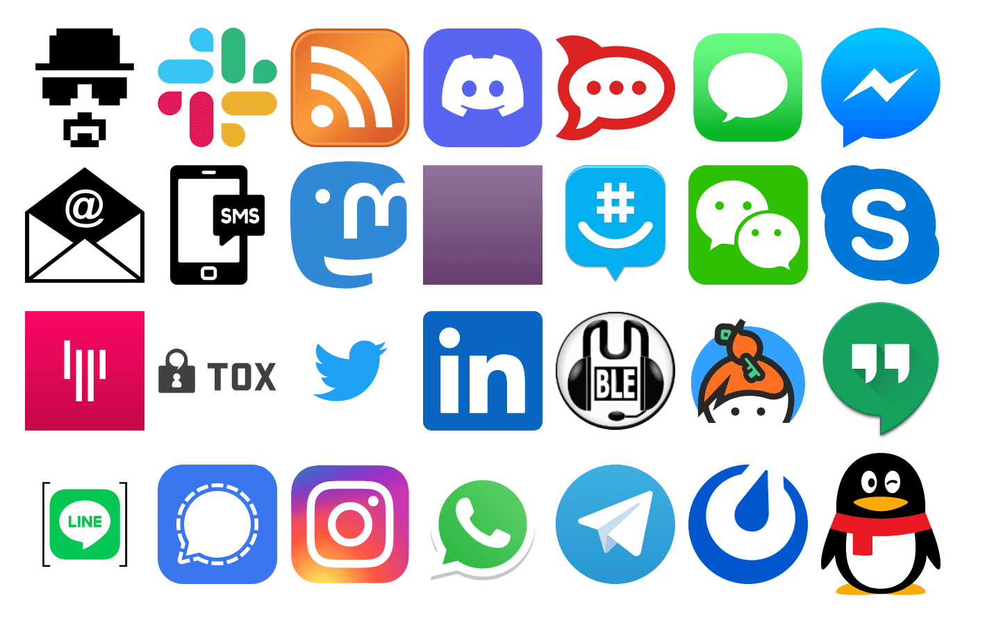 Logos for 28 apps that Topsecret works and interoperates with.