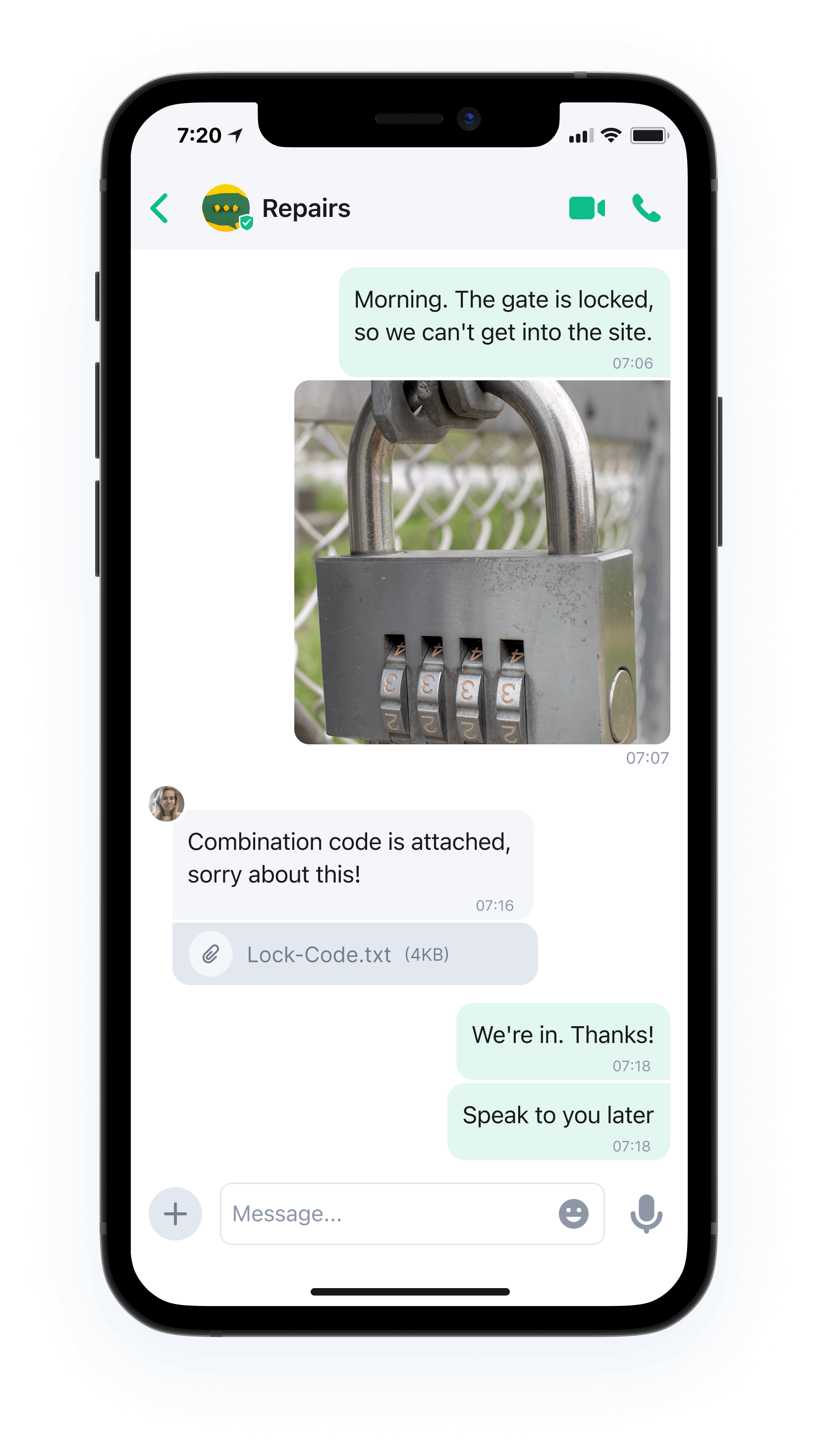 An image showing frontline workers collaborating with office staff using topsecret.
